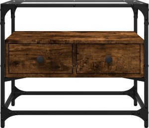 vidaXL Szafka pod TV ze szklanym blatem, przydymiony dąb, 60x35x51 cm 4