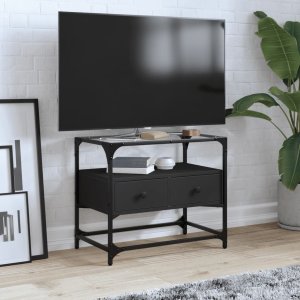 vidaXL Szafka pod TV ze szklanym blatem, czarna, 60x35x51 cm 1