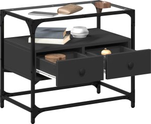 vidaXL Szafka pod TV ze szklanym blatem, czarna, 60x35x51 cm 3