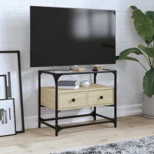 vidaXL Szafka pod TV ze szklanym blatem, dąb sonoma, 60x35x51 cm 1