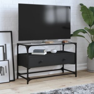 vidaXL Szafka pod TV ze szklanym blatem, czarna, 80x35x51 cm 1