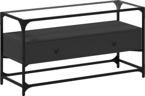 vidaXL Szafka pod TV ze szklanym blatem, czarna, 98x35x51 cm 2