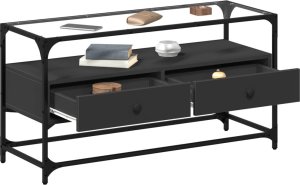 vidaXL Szafka pod TV ze szklanym blatem, czarna, 98x35x51 cm 3