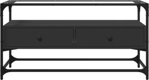 vidaXL Szafka pod TV ze szklanym blatem, czarna, 98x35x51 cm 4