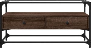 vidaXL Szafka pod TV ze szklanym blatem, brązowy dąb, 98x35x51 cm 4