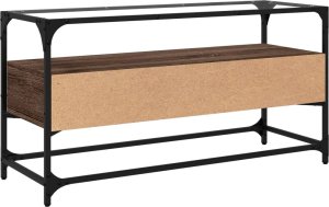 vidaXL Szafka pod TV ze szklanym blatem, brązowy dąb, 98x35x51 cm 6