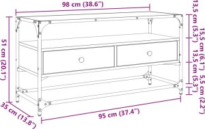 vidaXL Szafka pod TV ze szklanym blatem, brązowy dąb, 98x35x51 cm 10
