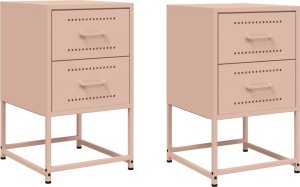 vidaXL Szafki nocne, 2 szt., różowe, 36x39x60,5 cm, stal 2