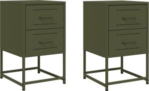 vidaXL Szafki nocne, 2 szt., oliwkowa zieleń, 36x39x60,5 cm, stal 2