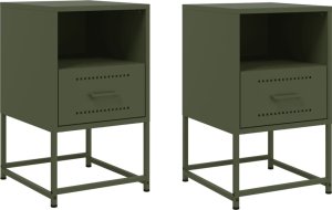 vidaXL Szafki nocne, 2 szt., oliwkowa zieleń, 36x39x60,5 cm, stal 2