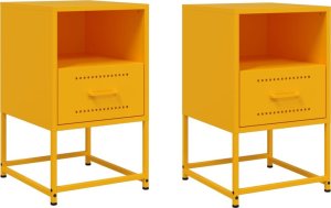 vidaXL Szafki nocne, 2 szt., musztardowe, 36x39x60,5 cm, stal 2