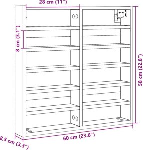 vidaXL Witryna, czarna, 60x8,5x58 cm, materiał drewnopochodny 10