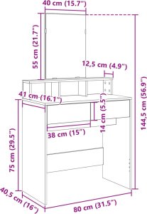 vidaXL Toaletka z lustrem, czarna, 80x41x144,5 cm 10