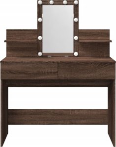 vidaXL Toaletka z oświetleniem LED, brązowy dąb, 100x40x130 cm 5