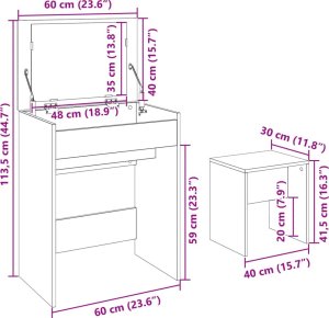 vidaXL Toaletka ze stołkiem, brązowy dąb, 60x40x113,5 cm 11