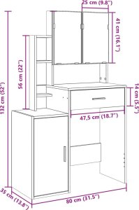 vidaXL Toaletka z szafką, opalany dąb, 80x35x132 cm 12