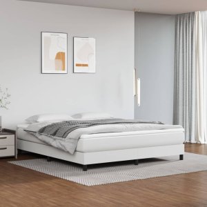 vidaXL VidaXL Box Spring Bed with Mattress White 72"x83.9" California King Faux Leather 1