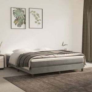 vidaXL VidaXL Box Spring Bed with Mattress Light Gray 76"x79.9" King Velvet 1