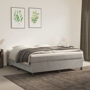 vidaXL VidaXL Box Spring Bed with Mattress Light Gray 76"x79.9" King Velvet 1