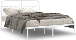 vidaXL VidaXL Metal Bed Frame with Headboard White 59.1"x78.7" 1