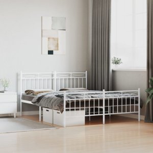 vidaXL VidaXL Metal Bed Frame with Headboard and FootboardWhite 59.1"x78.7" 1