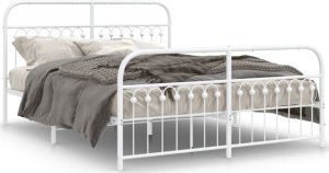 vidaXL VidaXL Metal Bed Frame with Headboard and Footboard White 59.1"x78.7" 1