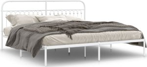 vidaXL VidaXL Metal Bed Frame with Headboard White 76"x79.9" King 1