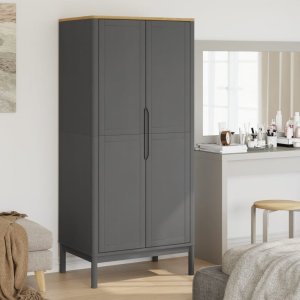 vidaXL VidaXL Wardrobe FLORO Gray 30.3"x20.9"x67.3" Solid Wood Pine 1