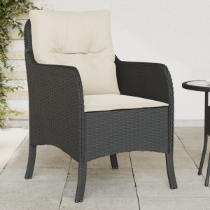 vidaXL VidaXL Patio Chairs with Cushions 2 pcs Black Poly Rattan 1