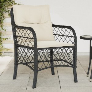 vidaXL VidaXL Patio Chairs with Cushions 2 pcs Black Poly Rattan 1