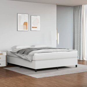 vidaXL VidaXL Box Spring Bed with Mattress White 72"x83.9" California King Faux Leather 1