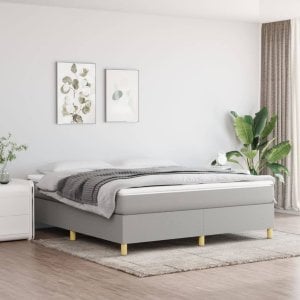 vidaXL VidaXL Box Spring Bed with Mattress Light Gray 76"x79.9" King Fabric 1