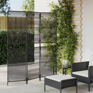 vidaXL VidaXL Room Divider 3 Panels Black Poly Rattan 1