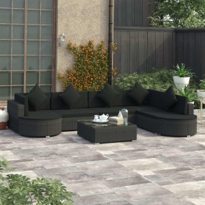 vidaXL VidaXL 8 Piece Patio Lounge Set with Cushions Poly Rattan Black 1