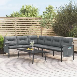 vidaXL VidaXL Patio Corner Sofa Anthracite Steel and Textilene 1