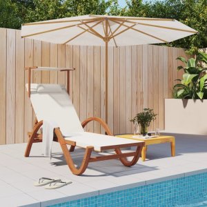 vidaXL VidaXL Sun Lounger with Canopy White Textilene and Solid Wood Poplar 1