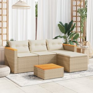 vidaXL VidaXL 3 Piece Patio Sofa Set with Cushions Beige Poly Rattan 1