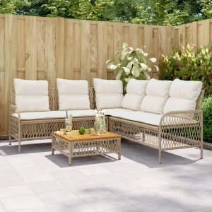 vidaXL VidaXL 2 Piece Patio Sofa Set with Cushions Beige Poly Rattan 1