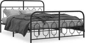 vidaXL VidaXL Metal Bed Frame with Headboard and Footboard Black 59.1"x78.7" 1