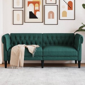 vidaXL VidaXL Chesterfield Sofa 2-Seater Dark Green Fabric 1