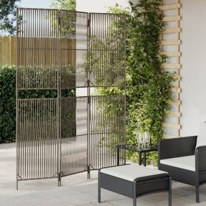 vidaXL VidaXL Room Divider 3 Panels Gray Poly Rattan 1