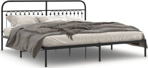 vidaXL VidaXL Metal Bed Frame with Headboard Black 76"x79.9" King 1