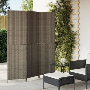 vidaXL VidaXL Room Divider 3 Panels Gray Poly Rattan 1