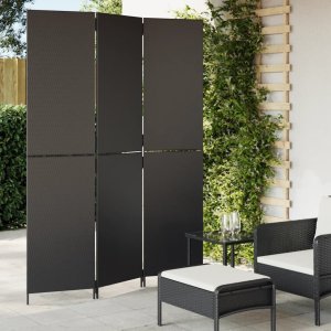 vidaXL VidaXL Room Divider 3 Panels Black Poly Rattan 1