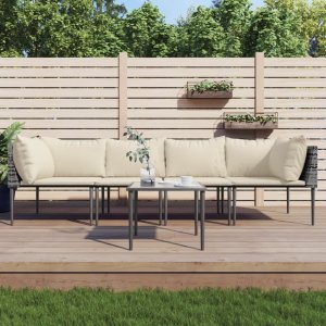 vidaXL VidaXL 5 Piece Patio Lounge Set with Cushions Gray Poly Rattan 1