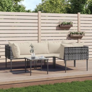 vidaXL VidaXL 5 Piece Patio Lounge Set with Cushions Gray Poly Rattan 1