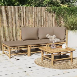 vidaXL VidaXL 3 Piece Patio Lounge Set with Taupe Cushions Bamboo 1