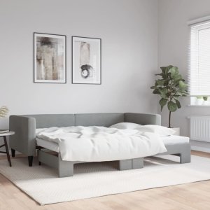 vidaXL VidaXL Daybed with Trundle Light Gray 39.4"x74.8" Fabric 1