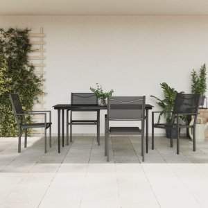 vidaXL VidaXL 5 Piece Patio Dining Set Black Steel and Textilene 1