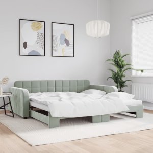 vidaXL VidaXL Daybed with Trundle Light Gray 39.4"x74.8" Velvet 1